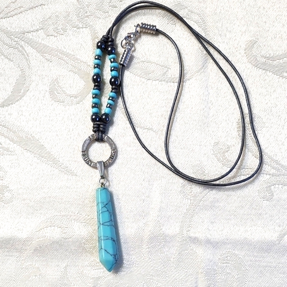 Blue And Black Bohemian Necklace With Turquoise Pendant